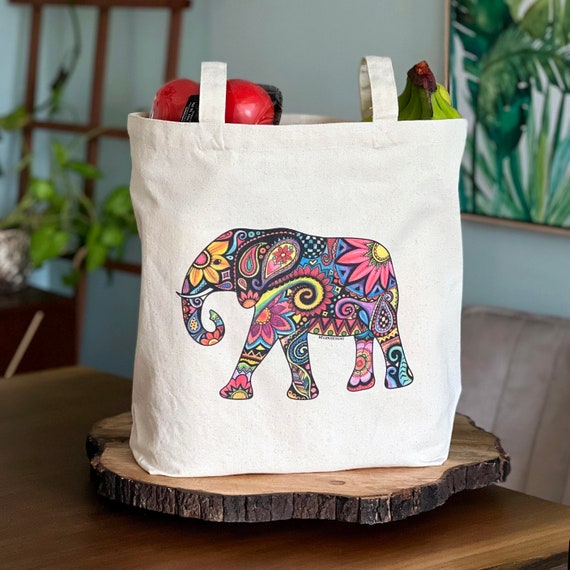 Elephant Tote Bag Cotton Canvas Tote Bag Print Original 