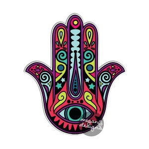 Purple Hamsa Hand Sticker Colorful Car Decal Laptop Decal Religious Amulet Wall Art Sticker Religion Yoga Happiness Luck Eye Symbol Hippie