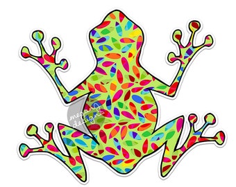 Hippie Tree Frog Decal - Colorful Car Decal Vinyl Bumper Sticker Hippie Boho Laptop Decal Green Pink Blue Yellow Leaves Cute Car Decal