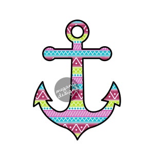 Anchor Car Decal Sticker: Colorful Summer Tribal Pattern Nautical Beach Bumper Sticker Laptop Decal Pink Blue Teal Green