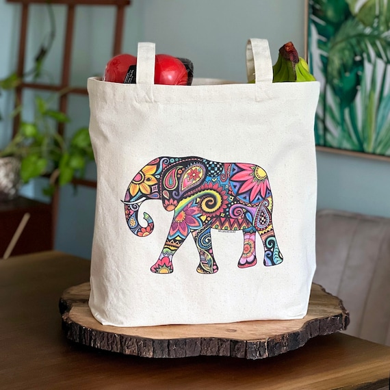 Elephant Tote Bag Cotton Canvas Tote Bag Print Original Artwork