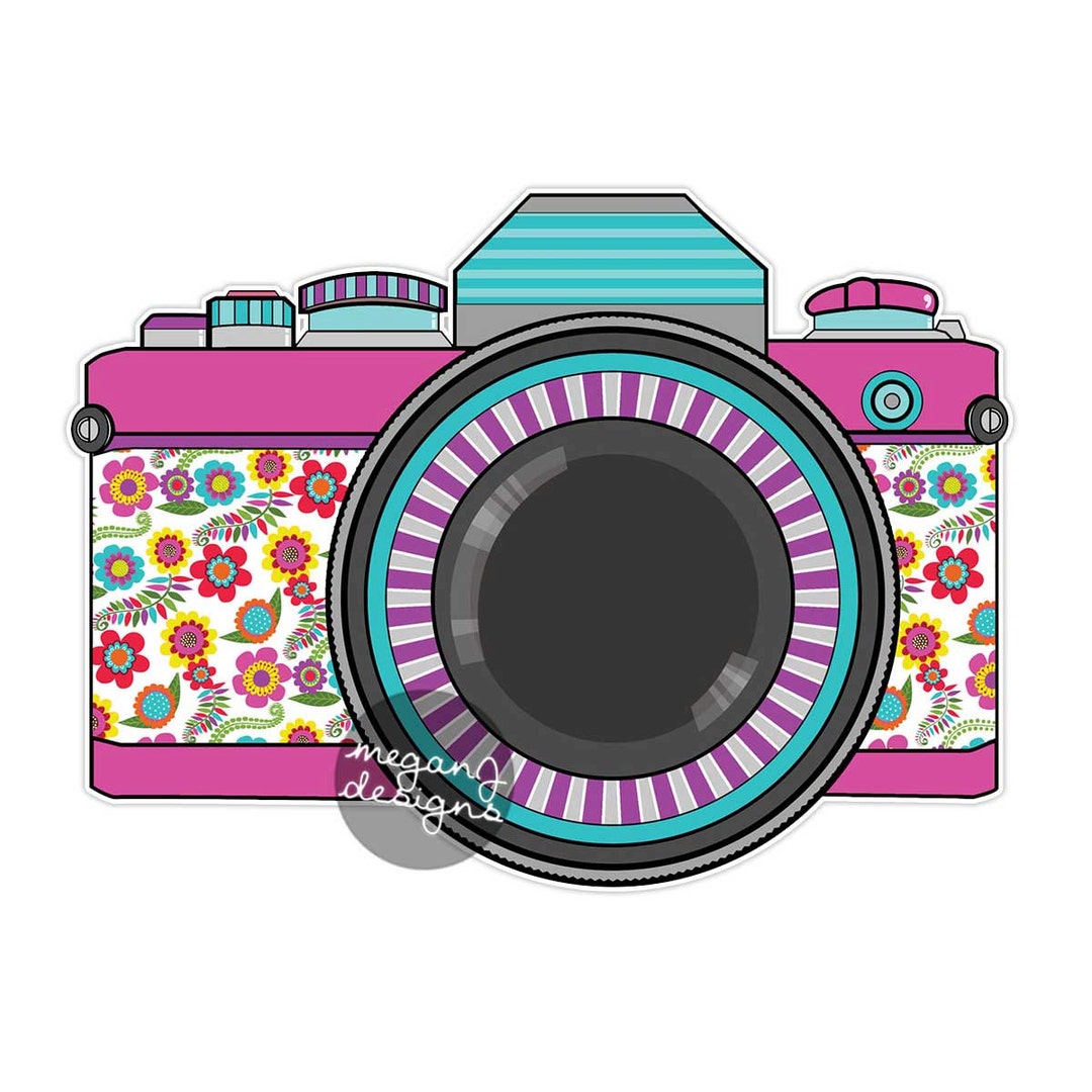 Pink Retro Camera Decal - Colorful Vintage Retro Camera Bumper Sticker ...