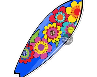 Flower Surfboard Car Decal Colorful Bumper Sticker Beach Flowers Cute Car Decal Laptop Decal Wall Decal Hibiscus Ocean Nautical Surfer
