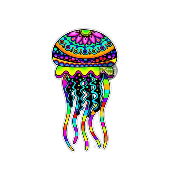Jellyfish Sticker Colorful Jelly Fish Ocean Bumper Sticker Etsy