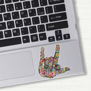 Small I Love You Sign Language Hand Sticker Multicolor Car Decal Laptop Decal Yeti Tumbler Decal Love ASL Hand Sign Cute Car Sticker Hippie image 2