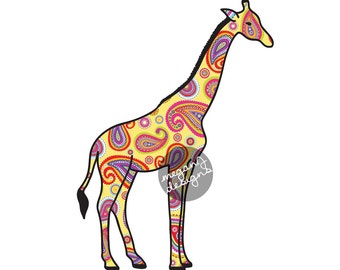 Adesivo per auto con giraffa gialla - Adesivo per paraurti con motivo Paisley colorato Adesivo per laptop Rosa Verde Verde Acqua Giallo Adesivo per auto carino Arte animale