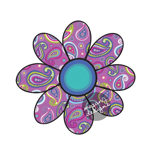 Purple Paisley Daisy Flower Car Decal - Cute Colorful Floral Bumper Sticker Laptop Decal Teal Purple Hippie Boho Cute Car Decal