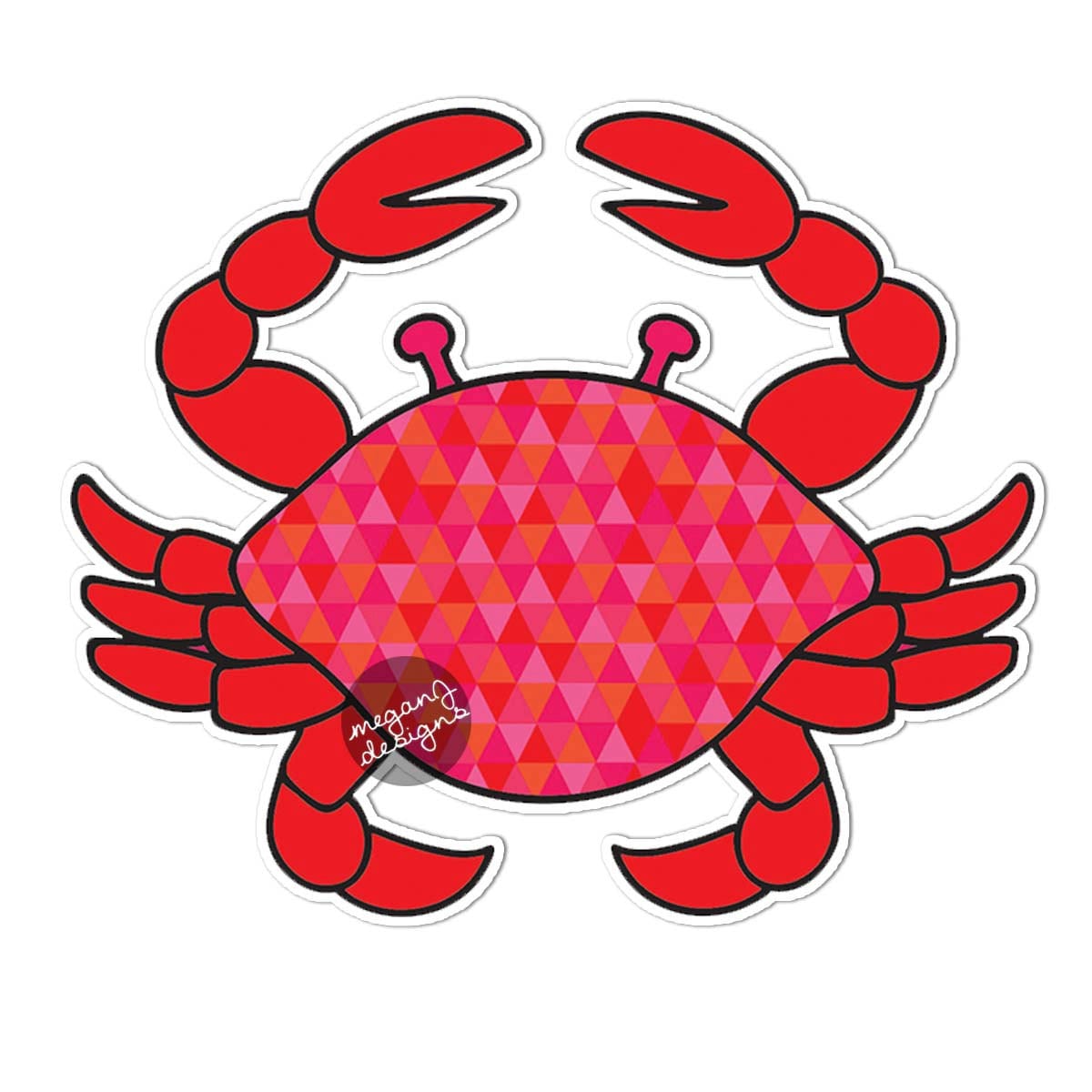 Red Crab Car Decal - Colorful Geometric Triangle Pattern Red Pink Beach Cute Car Decal Laptop Decal Wall Decal Bumper Sticker Ocean Nautical