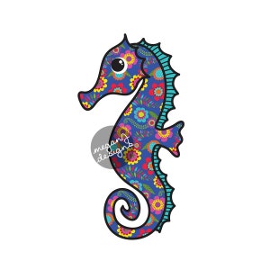 Seahorse Car Window Decal Blue Flower Colorful Beach Bumper Sticker Yellow Red Teal