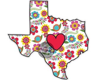 Etiqueta flores estado de Texas - TX de flores coloridas pegatina para el parachoques corazón rojo Linda Laptop estado etiqueta Hippie Boho pared calcomanía Texas etiqueta engomada del coche