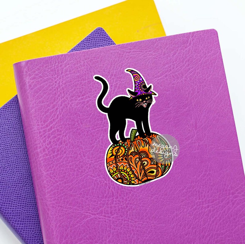 Black Cat Pumpkin Halloween Laptop Sticker - Colorful Pumpkin Halloween ...
