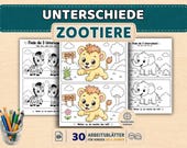 30 Unterschiede finden Zootiere ab 4 – Unterschiede finden Kinder – Arbeitsblätter Kindergarten – Lernspiel PDF – Kids Activity Printable