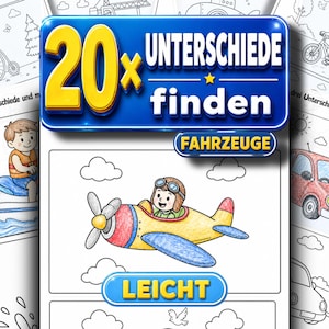 Spot the Difference for Children (ages 4 and up), Vehicles, 20 PDF Worksheets for Kindergarten and Preschool, Spot the Difference Kids PDF Printable