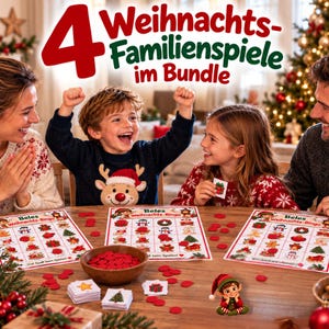 Christmas Games for Kids to Print | 4-Pack with Bingo, Memory, Puzzles & Treasure Hunt