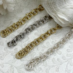 Double Loop Rolo Cable Chain Textured sold by the foot 8mm X 2mm Thick. Electroplated Brass Double Ring Rolo 4 Finishes, Fast ship