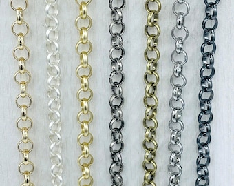 Cadena Rolo de latón galvanizado, cable redondo de 6 mm, para la fabricación de joyas, se vende por metro.
