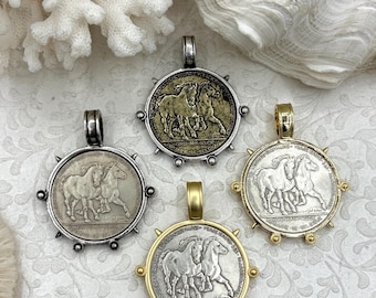 Belgium Hainaut Horse Coin Pendant, Double Horse Coin, Coin Bezel, French Coin, Art Deco Coin, Silver Coin, 4 Styles. Fast Ship