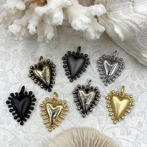 Zinc Alloy Textured Heart Charms, Large Heart Pendant, Plated Zinc Alloy Heart Charm, 30mm x 26.5mm, 7 Finishes Available, Fast Ship