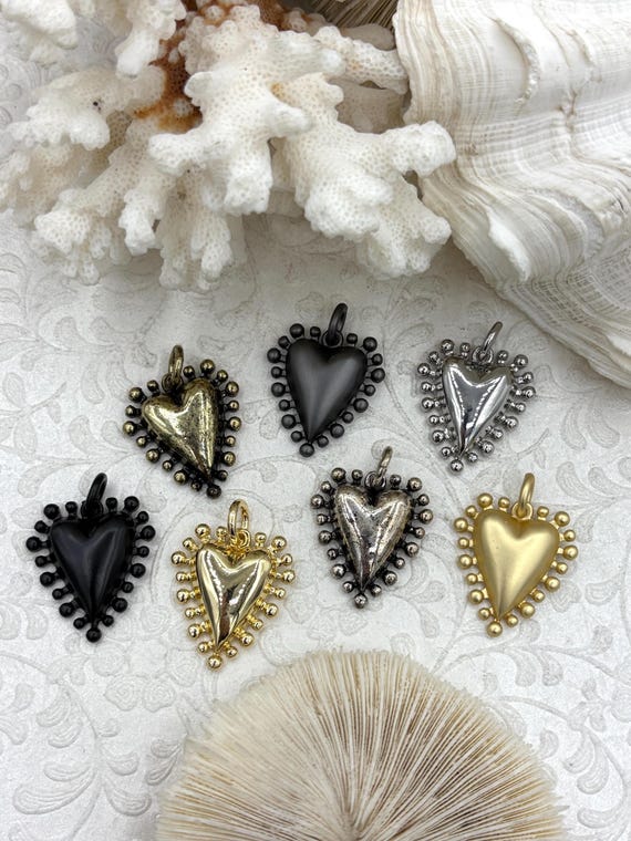 Textured Heart Pendant, Plated Zinc Alloy Charm, DIY Jewelry Making (30mm x 26.5mm)