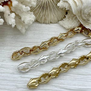 Chunky Ornate Statement Chain, Gold, Matte Gold, Silver, Sold by the Foot