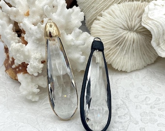Clear Crystal Teardrop Pendant, Gold or Matte Black Solder, DIY Jewelry