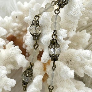 Mixed Crystal W/Decorative Caps Clear and Beige Rosary Chain, Round & Rondelle mix. Mixed 8mm and 6mm with Bronze pin, by the foot