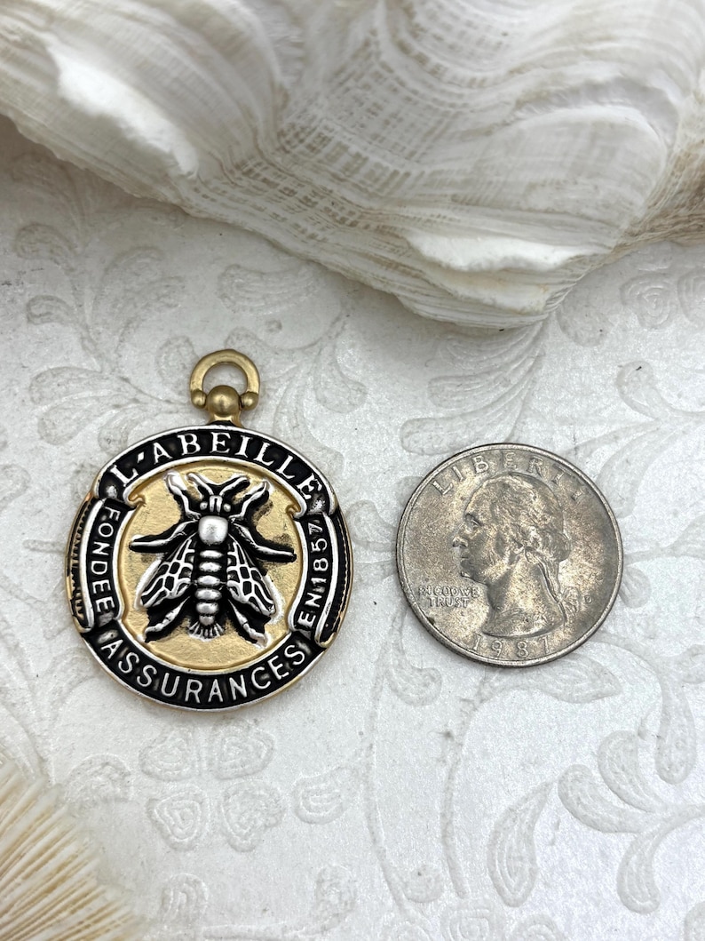 French Bee Coin Pendant, Assurance l'Abeille Medal W/Bail Founded 1857 30 mm, Replica Medals Assurance l'Abeille Medal with bail Fast Ship