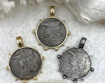 Reproduction French Madagascar Medal Coin Pendant, 3 Bezel Colors, Silver Coin with Bezel, French coin, Art Deco Coin, Silver Coin.Fast Ship