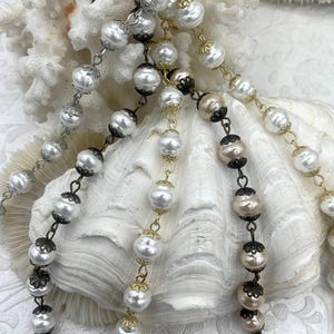 Vintage Porcelain Glass Pearl Freshwater Replica Beaded Chain,9mm Rosary Chain,White or Rose Dust.High Luster.Sold by the Foot Fast Shipping