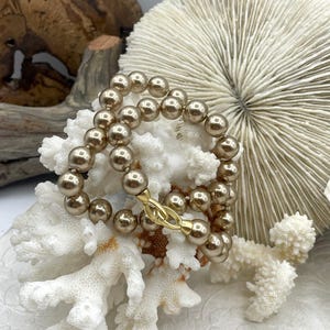 Hand Knotted Bronze Glass Pearl Necklace, Matte Gold Clasp, 18"