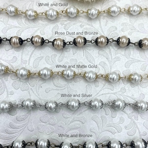 Vintage Porcelain Glass Pearl Freshwater Replica Beaded Chain,9mm Rosary Chain,White or Rose Dust.High Luster.Sold by the Foot Fast Shipping