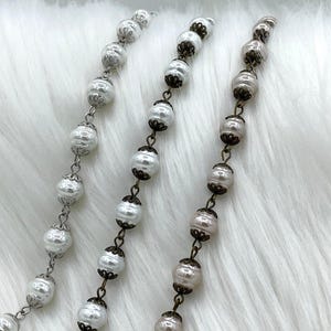 Vintage Porcelain Glass Pearl Freshwater Replica Beaded Chain,9mm Rosary Chain,White or Rose Dust.High Luster.Sold by the Foot Fast Shipping