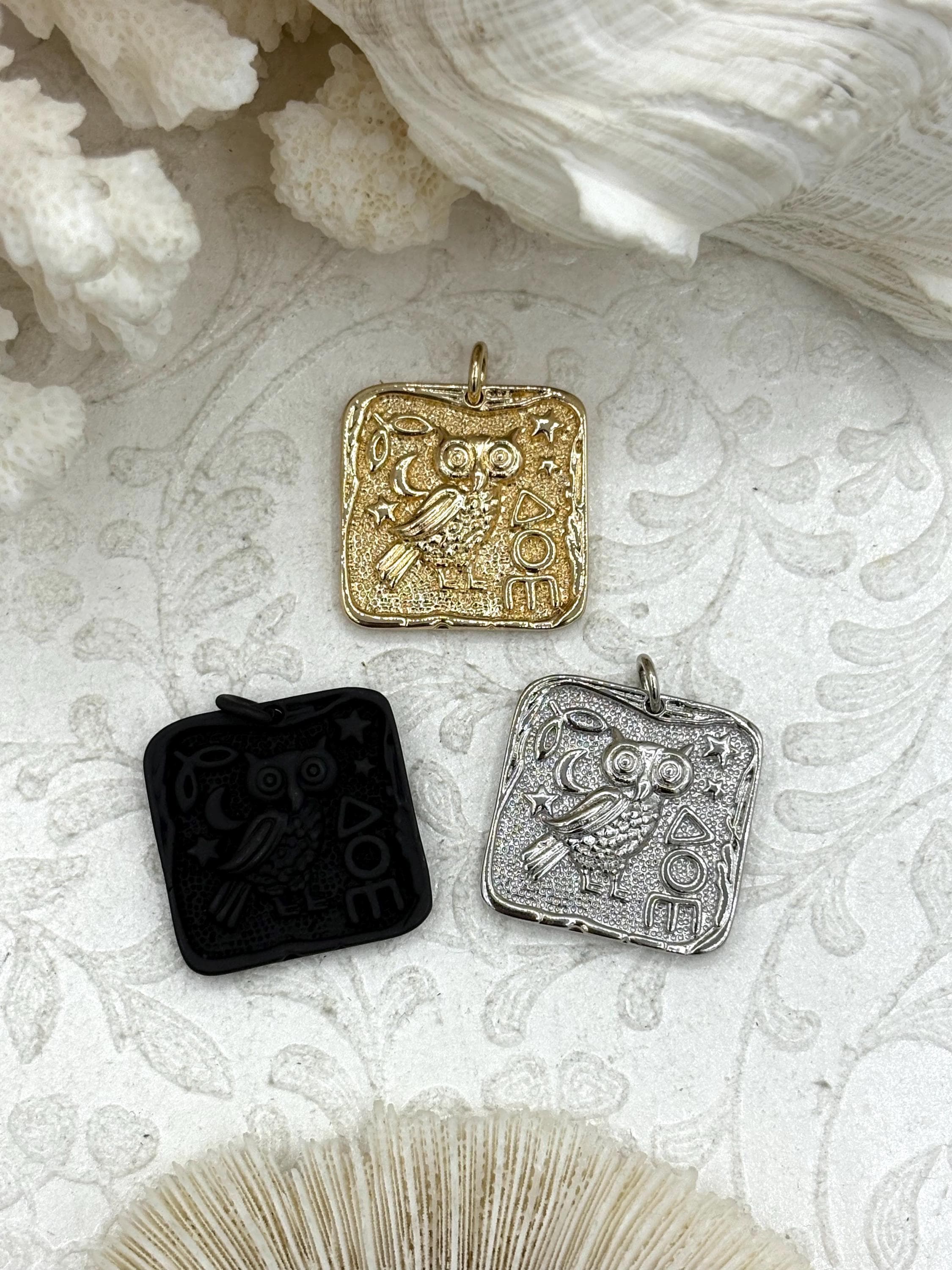Athena's Owl Coin Charm, Ancient Greek Brass Pendant