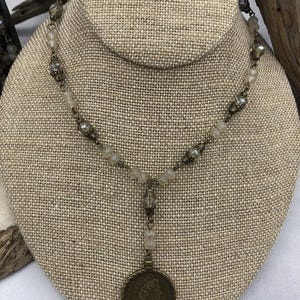 Mixed Crystal W/Decorative Caps Clear and Beige Rosary Chain, Round & Rondelle mix. Mixed 8mm and 6mm with Bronze pin, by the foot
