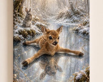 Bambi Inspired Fawn on Ice Matte Canvas