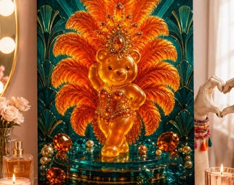 Gummy Showgirl Bear Matte Canvas Print | Amber Jewel Toned Wall Art