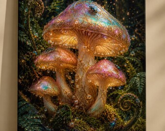 Iridescent Fairy Mushroom Cluster Matte Canvas