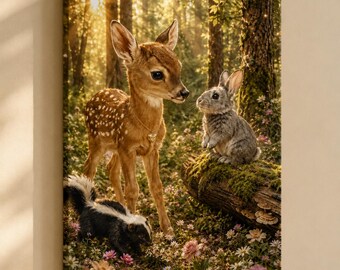 Bambi Thumper Flower Woodland Portrait Canvas