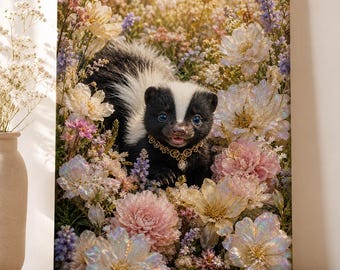 Floral Skunk Portrait Matte Canvas, Stretched | Wilderkind Meadow Animal Art