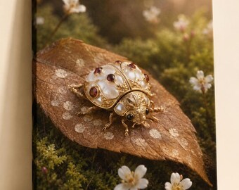 Pearl Ladybug Canvas Print Matte Canvas, Stretched 1.25" | Woodland Jewelry Art
