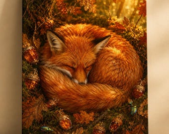Sleeping Fox Portrait Matte Canvas | Autumn Woodland Wilderkind Wall Art