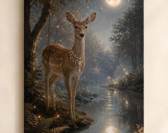Moonlit Doe Portrait Canvas