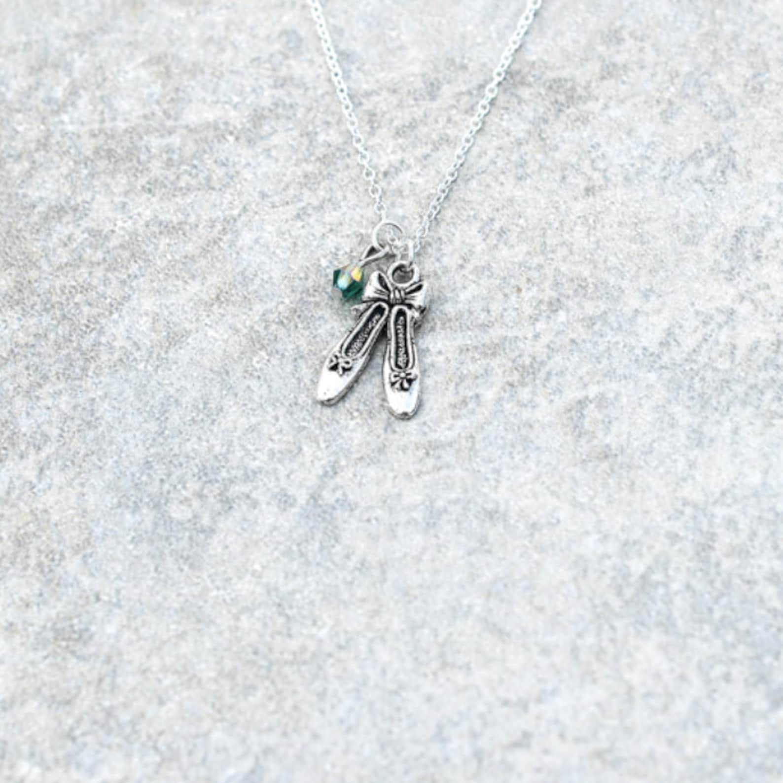 ballerina shoes necklace- custom birthstone jewelry- sterling silver or silver tone chain- ballet, dance, pink, love, girl- daug ballerina shoes necklace- custom birthstone jewelry- sterling silver or silver tone chain- ballet, dance, pink, love, girl- daug