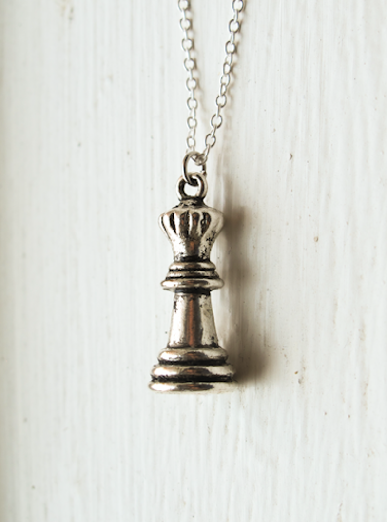 Queen Chess Piece Charm Necklace Chess Board Charm 925 | Etsy