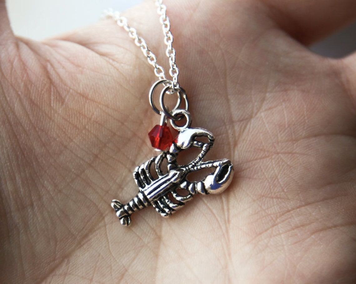Lobster Necklace & Red Swarovski 925 Sterling Silver or Etsy