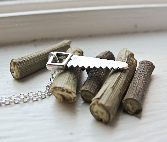 Saw Necklace Silver Charm Jewelry Holiday Gifts Whimsical Etsy