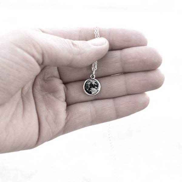 Tiny Full Moon Necklace- Real Moon Photograph Jewelry- Black & White- 925 Sterling Silver or Silver Tone Chain- Petite