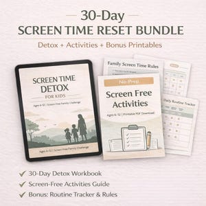 30-Day Screen Time Reset Bundle for Kids 6-12 (Digital PDF)