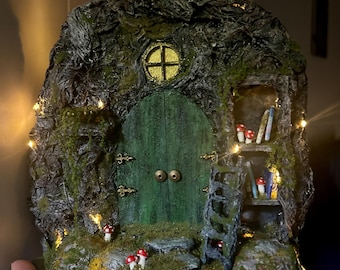 Handmade Fairy House With Lights | Fantasy Woodland Miniature | Fairy Garden Decor | Enchanted Forest Diorama