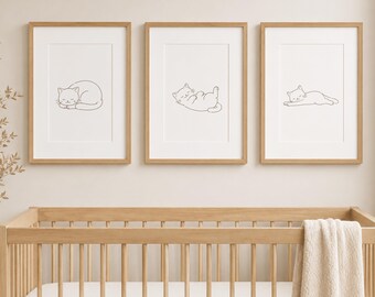 Cat Nursery Wall Art Collection, Set of 6 Printable Cat Prints, Baby Girl Nursery Decor, Neutral Nursery Art, Digital Download, Gallery Wall